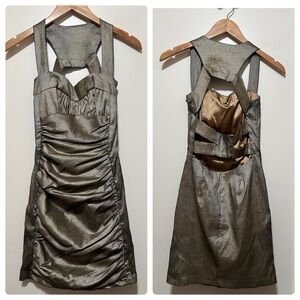 CACHE Women's Metallic Gold Ruched Bodycon Sleeveless Party Dress Size 2